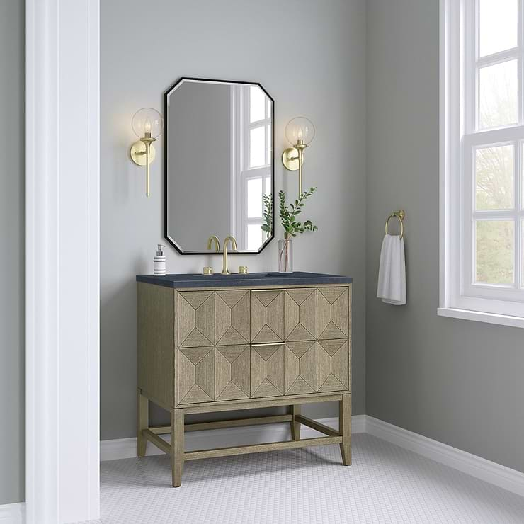 James Martin Vanities Emmeline Pebble Oak 36" Single Vanity with Charcoal Soapstone Quartz Counter