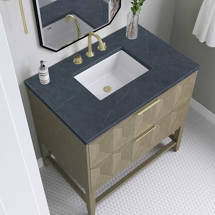 James Martin Vanities Emmeline Pebble Oak 36" Single Vanity with Charcoal Soapstone Quartz Counter