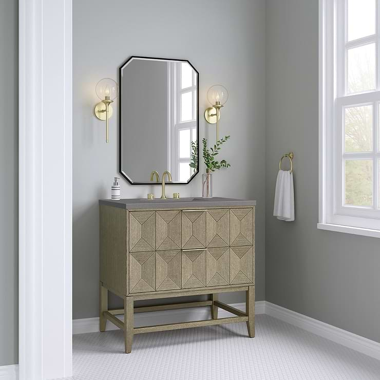 James Martin Vanities Emmeline Pebble Oak 36" Single Vanity with Grey Expo Quartz Counter