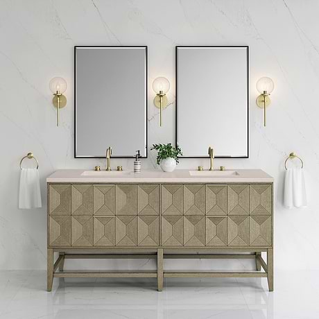 James Martin Vanities Emmeline Pebble Oak 72" Double Vanity with Eternal Marfil Quartz Counter