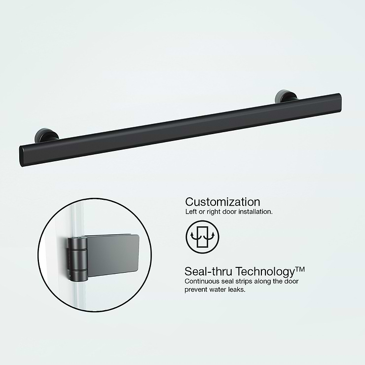 Straya 34x58 Reversible Hinged Screen Bathtub Door with Clear Glass in Matte Black