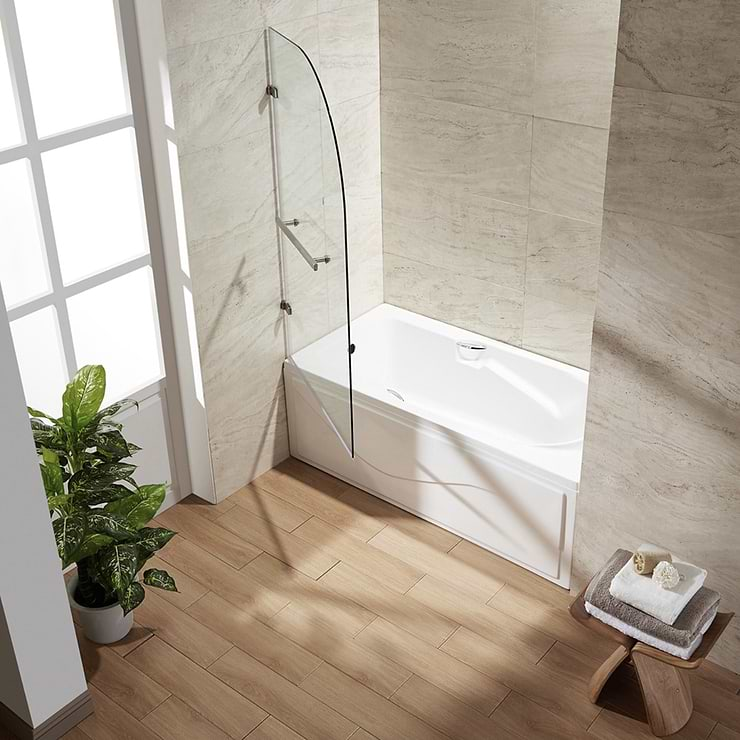 Straya 34x58 Reversible Hinged Screen Bathtub Door with Clear Glass in Stainless Steel