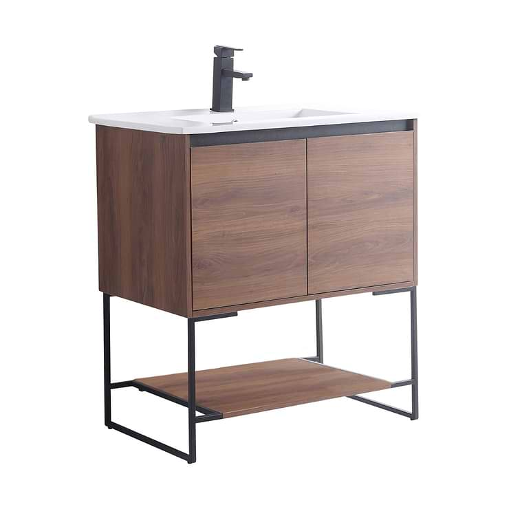 Amani 30" Walnut Brown Single Vanity with White Integrated Top