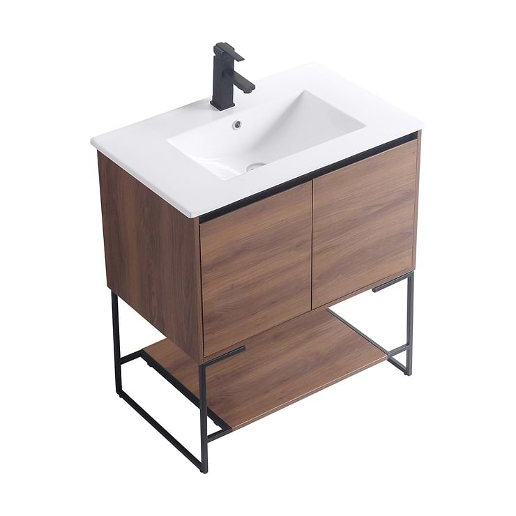 Amani 30" Walnut Brown Single Vanity with White Integrated Top