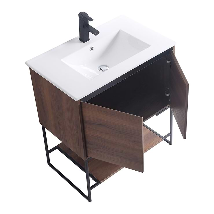 Amani 30" Walnut Brown Single Vanity with White Integrated Top