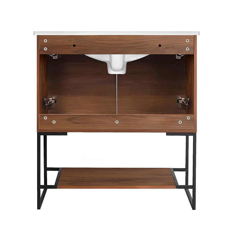 Amani 30" Walnut Brown Single Vanity with White Integrated Top