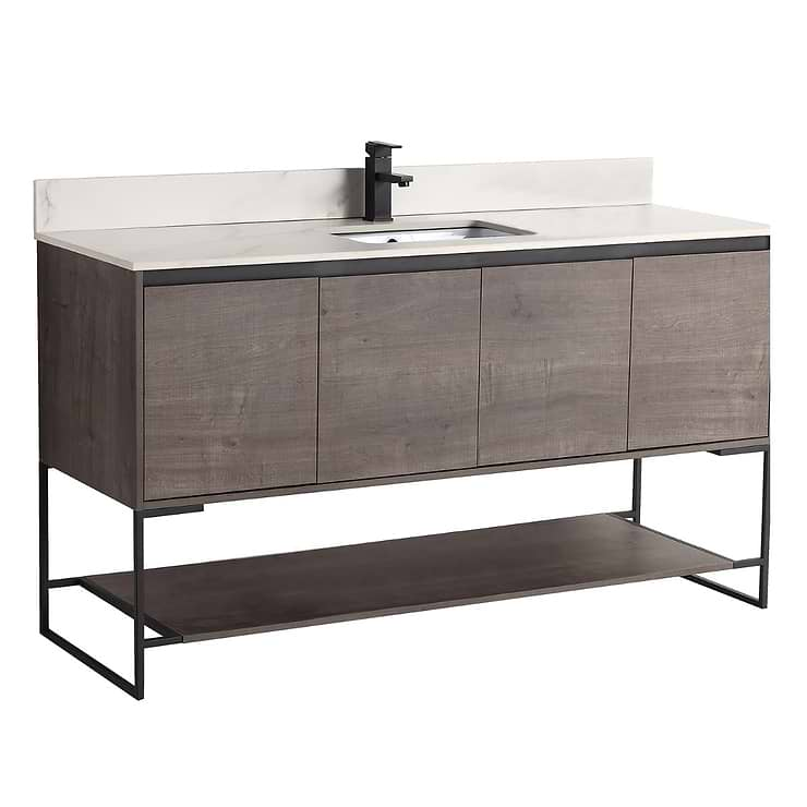 Amani 60" Classic Gray Single Vanity with Sintered Stone Carrara Top