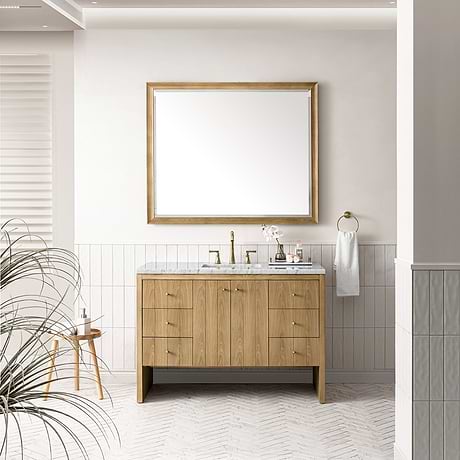 James Martin Vanities Hudson Light Natural Oak Brown 48"  Single Vanity with Carrara Marble Top