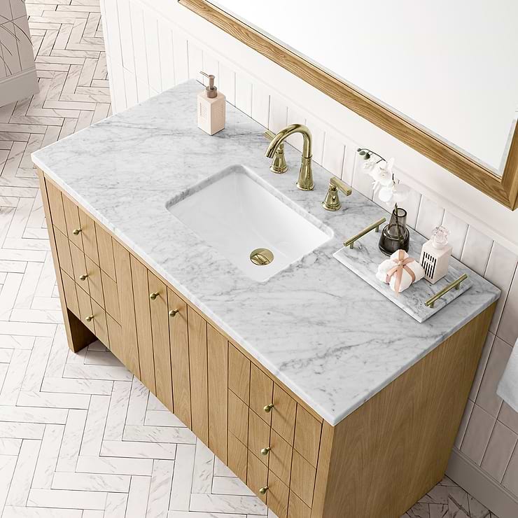 James Martin Vanities Hudson Light Natural Oak Brown 48"  Single Vanity with Carrara Marble Top