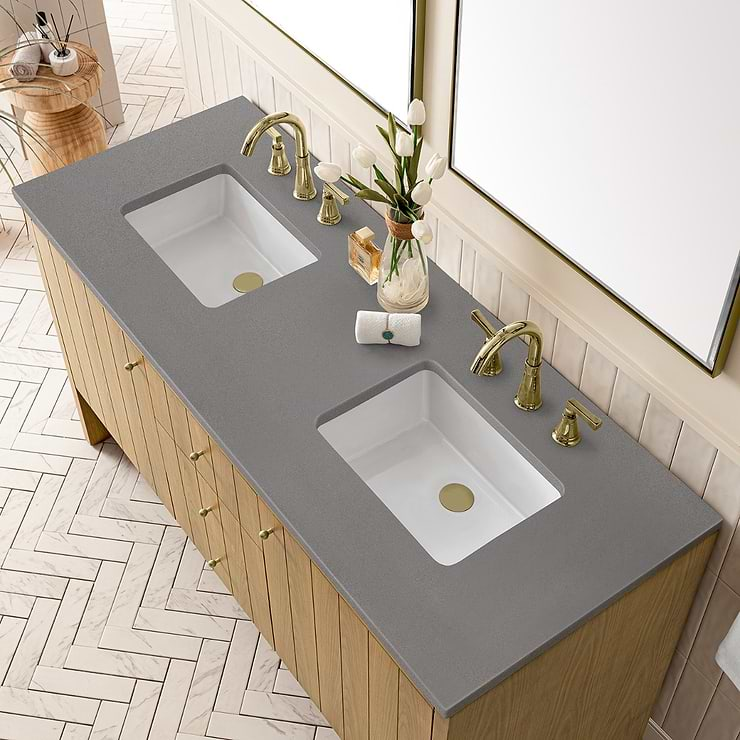 James Martin Vanities Hudson Light Natural Oak Brown 60"  Double Vanity with Gray Expo Quartz Top