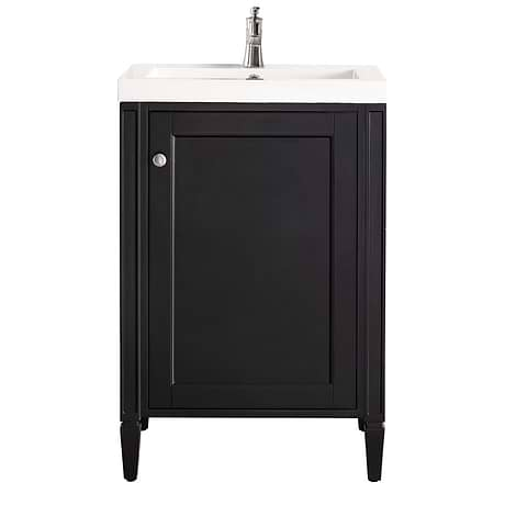 James Martin Vanities Britannia Black Onyx 24" Single Vanity with White Solid Surface Top