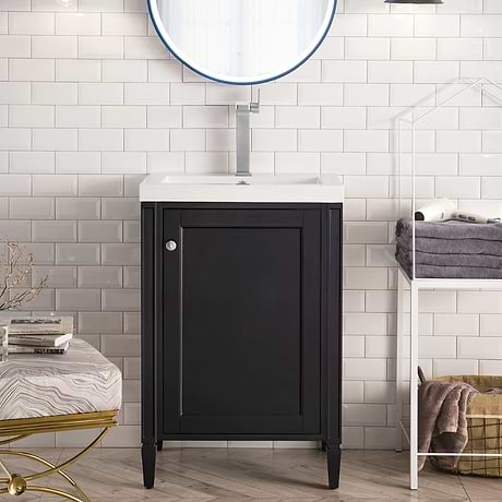 James Martin Vanities Britannia Black Onyx 24" Single Vanity with White Solid Surface Top