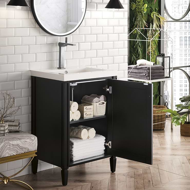 James Martin Vanities Britannia Black Onyx 24" Single Vanity with White Solid Surface Top