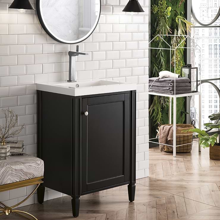 James Martin Vanities Britannia Black Onyx 24" Single Vanity with White Solid Surface Top