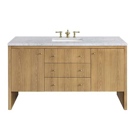 James Martin Vanities Hudson Light Natural Oak Brown 60"  Single Vanity with Carrara Marble Top