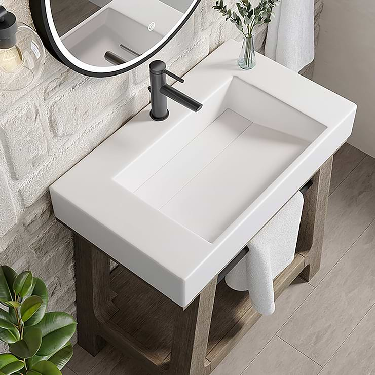 James Martin Vanities Auburn Weathered Timber Brown 32" Single Vanity with White Solid Surface Top