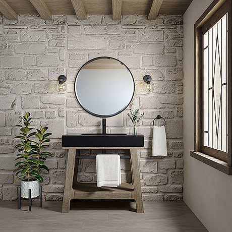 James Martin Vanities Auburn Weathered Timber Brown 36" Single Vanity with Black Solid Surface Top