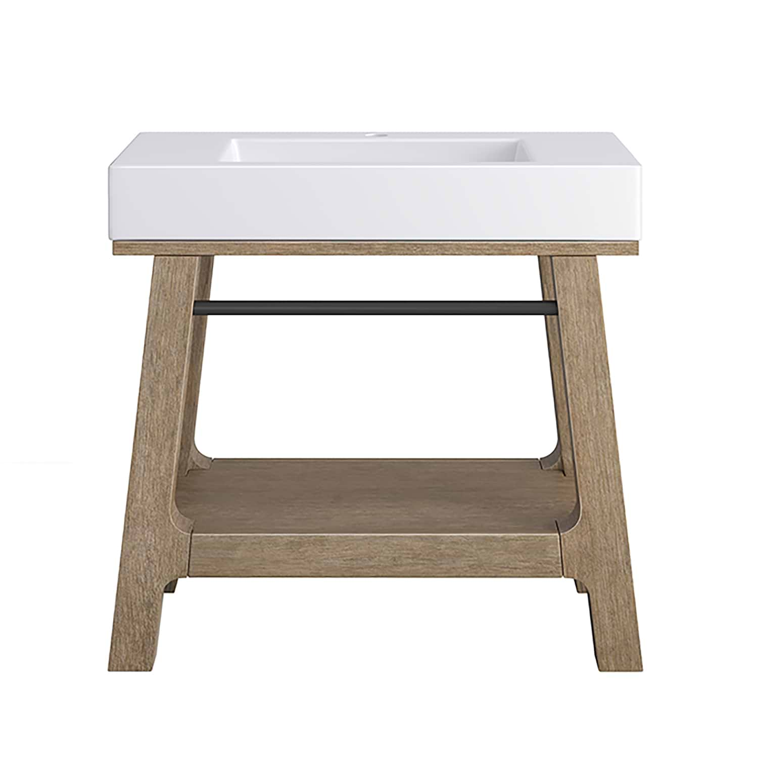 James Martin Vanities Auburn Weathered Timber Brown 36" Single Vanity with White Solid Surface Top