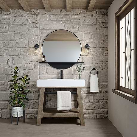 James Martin Vanities Auburn Weathered Timber Brown 36" Single Vanity with White Solid Surface Top