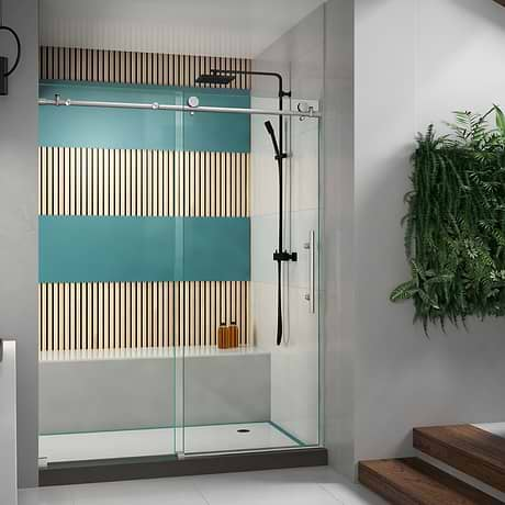 DreamLine Enigma-X 60x76 Reversible Sliding Shower Alcove Door with Clear Glass in Brushed Stainless Steel