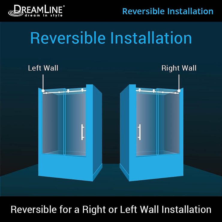 DreamLine Enigma-X 60x62 Reversible Sliding Bathtub Door with Clear Glass in Polished Stainless Steel