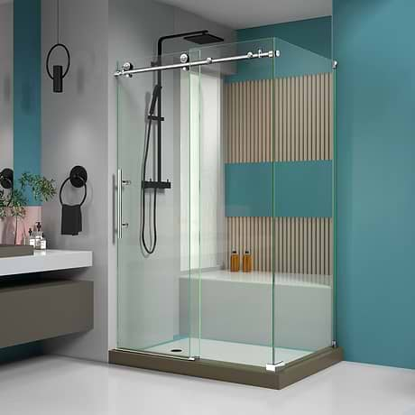 DreamLine Enigma-X 48x36x76 Reversible Sliding Enclosure Shower Door with Clear Glass in Polished Stainless Steel