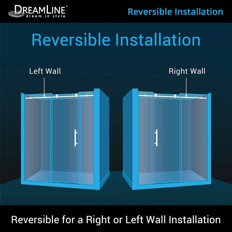 DreamLine Enigma-X 72x76 Reversible Sliding Shower Alcove Door with Clear Glass in Brushed Stainless Steel