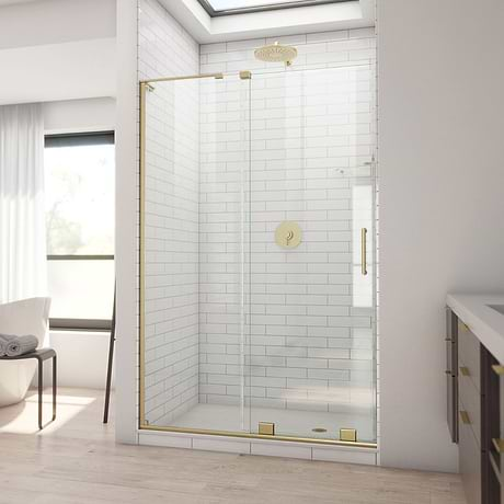 DreamLine Mirage-X 48x72 Right Sliding Shower Alcove Door with Clear Glass in Brushed Gold