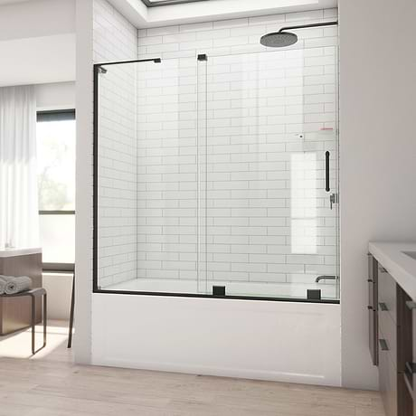 DreamLine Mirage-X 60x58 Reversible Sliding Bathtub Door with Clear Glass in Satin Black