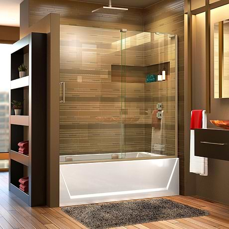 DreamLine Mirage-X 60x58 Right Sliding Bathtub Door with Clear Glass in Brushed Nickel