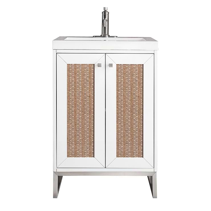 James Martin Vanities Chianti Glossy White 24" Single Vanity with Brushed Nickel Hardware and White Counter