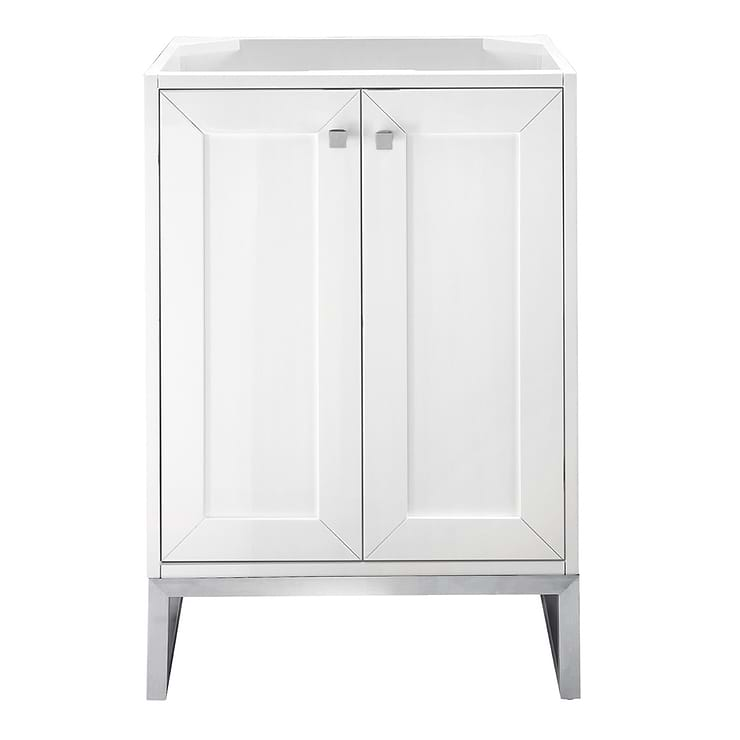 James Martin Vanities Chianti Glossy White 24" Single Vanity with Brushed Nickel Hardware and White Counter