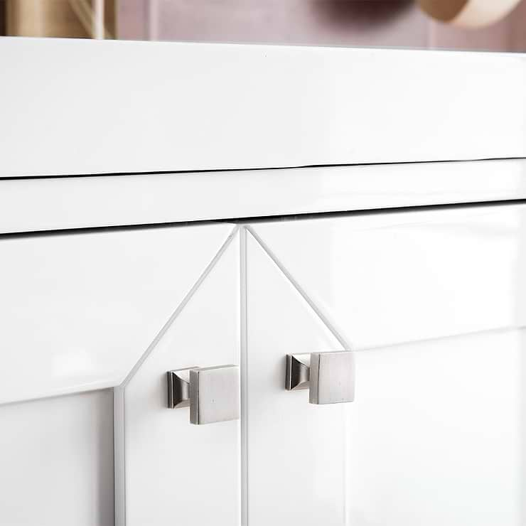 James Martin Vanities Chianti Glossy White 24" Single Vanity with Brushed Nickel Hardware and White Counter