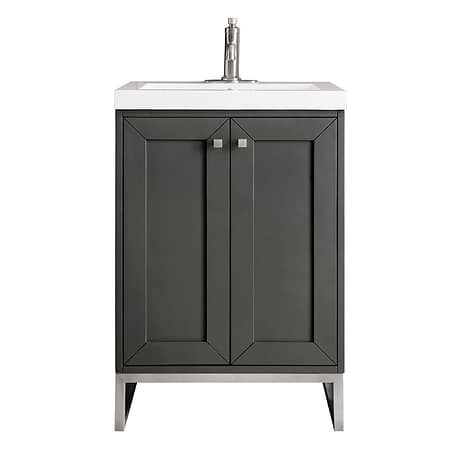 James Martin Vanities Chianti Mineral Gray 24" Single Vanity with Brushed Nickel Hardware and White Counter