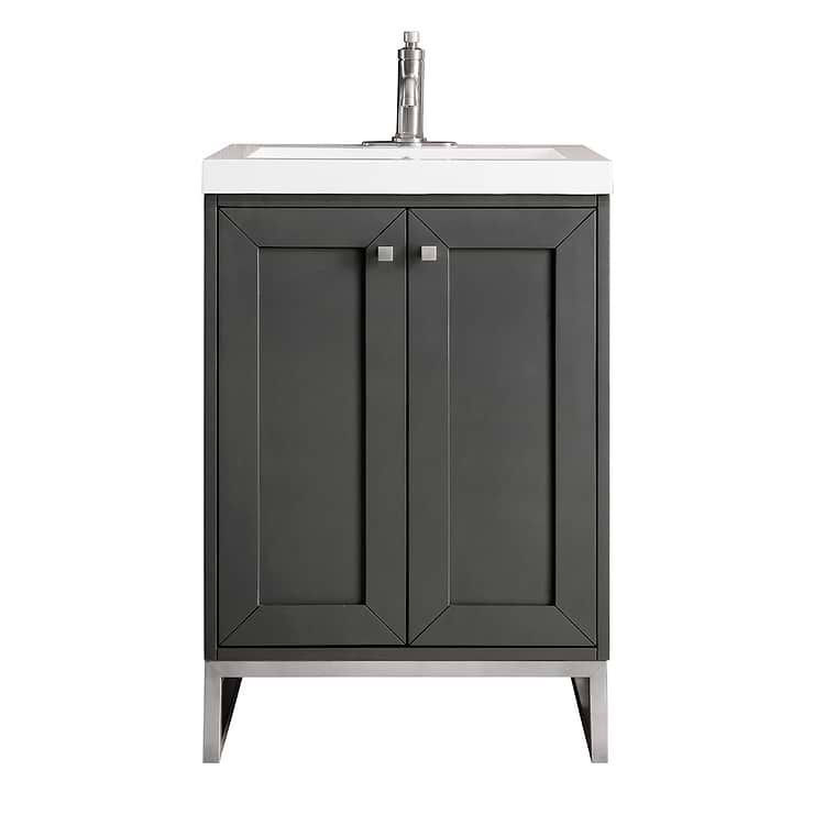 James Martin Vanities Chianti Mineral Gray 24" Single Vanity with Brushed Nickel Hardware and White Counter