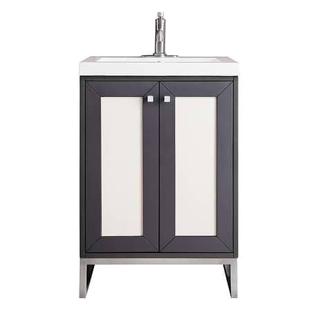 James Martin Vanities Chianti Mineral Gray 24" Single Vanity with Brushed Nickel Hardware and White Counter