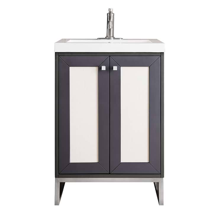 James Martin Vanities Chianti Mineral Gray 24" Single Vanity with Brushed Nickel Hardware and White Counter