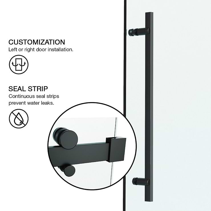 Acqua 60x79 Reversible Sliding Shower Alcove Door with Clear Glass in Matte Black