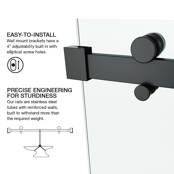 Acqua 60x79 Reversible Sliding Shower Alcove Door with Clear Glass in Matte Black