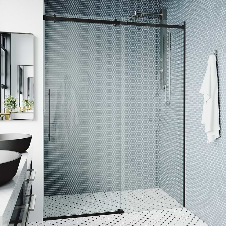 Acqua 60x79 Reversible Sliding Shower Alcove Door with Clear Glass in Matte Black