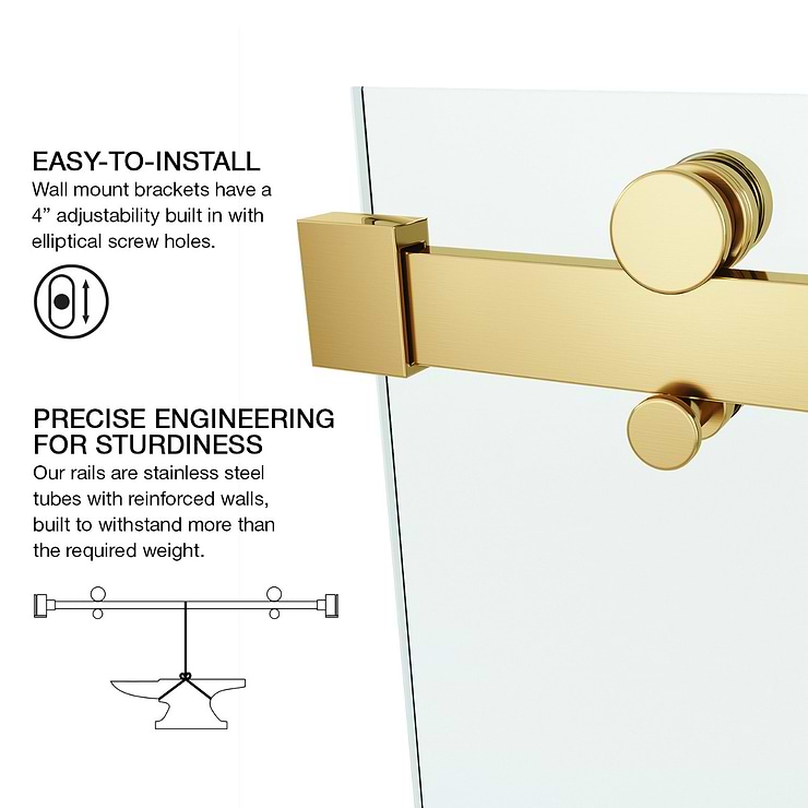 Acqua 60x79 Reversible Sliding  Shower Alcove Door with Clear Glass in Brushed Gold