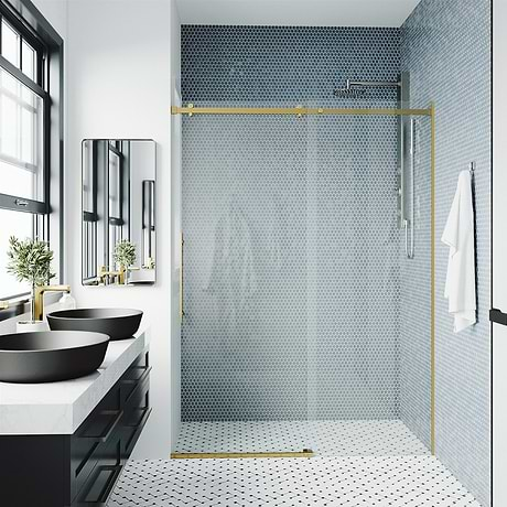 Acqua 60x79 Reversible Sliding  Shower Alcove Door with Clear Glass in Brushed Gold