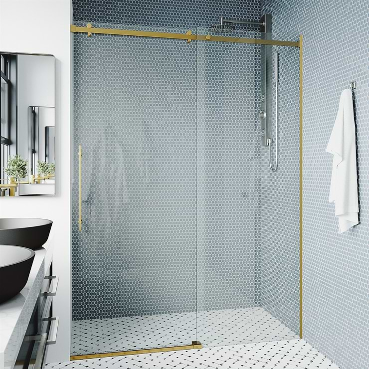 Acqua 60x79 Reversible Sliding  Shower Alcove Door with Clear Glass in Brushed Gold