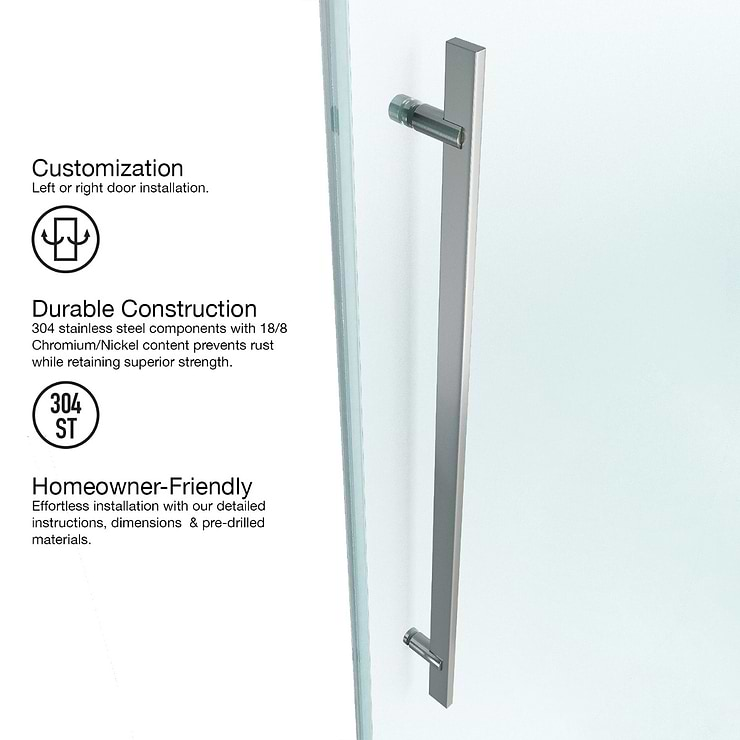 Acqua 60x79 Reversible Sliding Shower Alcove Door with Clear Glass in Stainless Steel