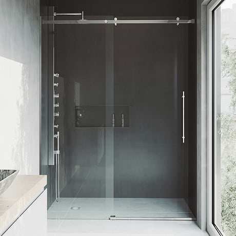 Acqua 60x79 Reversible Sliding Shower Alcove Door with Clear Glass in Stainless Steel