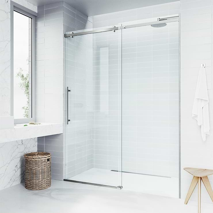 Acqua 60x79 Reversible Sliding Shower Alcove Door with Clear Glass in Stainless Steel