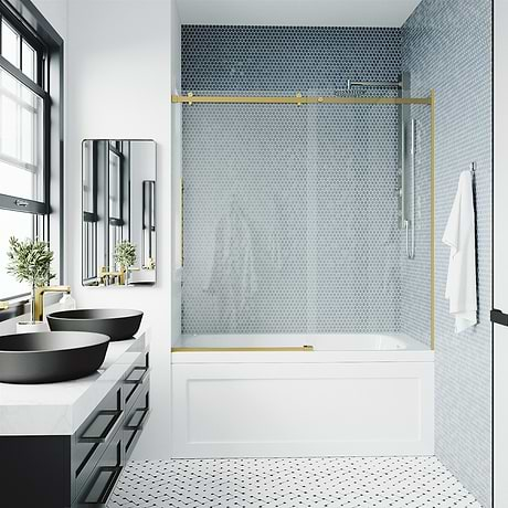 Acqua 60x58 Reversible Sliding Bathtub Door with Clear Glass in Brushed Gold