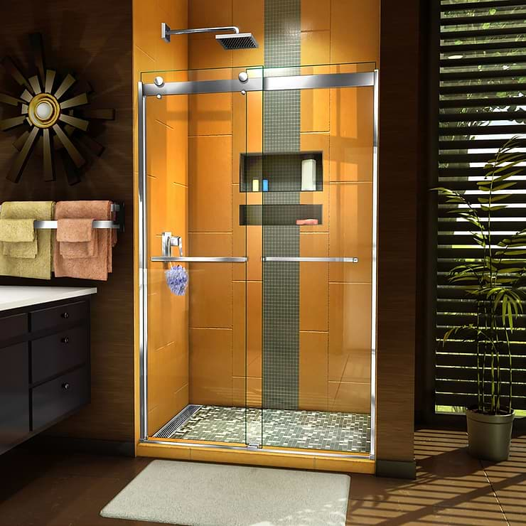 DreamLine Sapphire 48x76 Reversible Sliding Shower Alcove Door with Clear Glass in Chrome