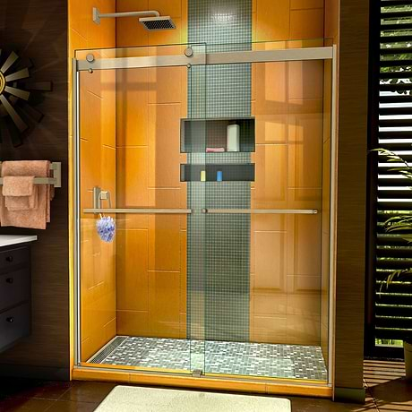 DreamLine Sapphire 60x76 Reversible Sliding Shower Alcove Door with Clear Glass in Brushed Nickel