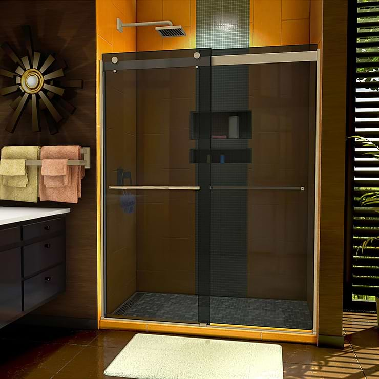 DreamLine Sapphire 60x76 Reversible Sliding Shower Alcove Door with Gray Glass in Brushed Nickel